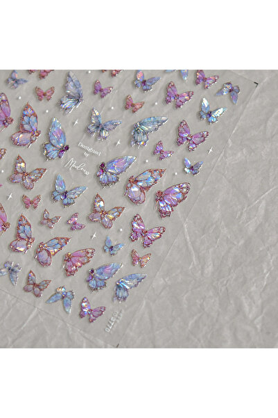 Choice11 1pcs Shiny Butterfly Nail Parts Sticker 5D Shell Light Nail Art Stic...