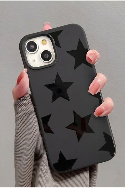 KVK PRİVACY iPhone 13/14/15 Uyumlu Siyah Kabartmalı Yıldız Desenli Kadifemsi ...
