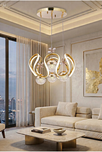 BATU ELEKTRİK&ENERJİ ALTIN RENGİ KAPLAMA KASA LED AVİZE 3 IŞIK RENGİ (BEYAZ-G...