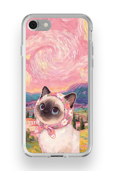 FLAMENKO iPhone 6 / 6s Uyumlu Van Gogh Temalı Kedi Desenli Şeffaf Telefon Kılıfı