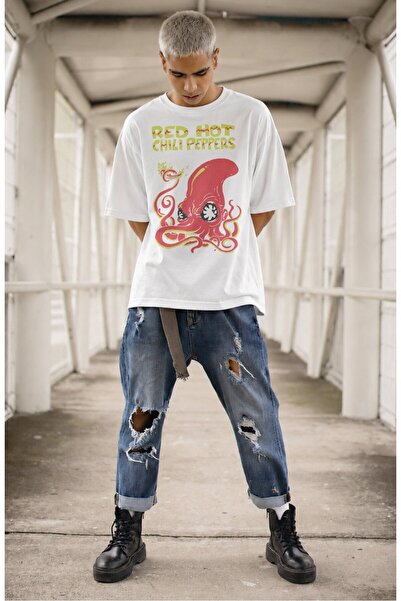Fuddy Moda Μπλουζάκι Unisex με στάμπα Red Hot Chili Peppers Fire Squid, Υπερμ...