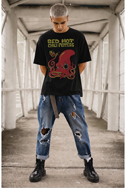 Fuddy Moda Μπλουζάκι Unisex με στάμπα Red Hot Chili Peppers Fire Squid, Υπερμ...