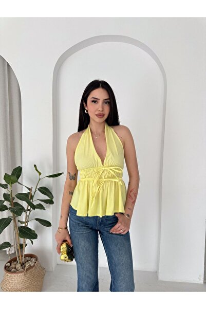 PALMA Yeni Sezon Sırt Dekolteli Premium Volanlı Bluz | Halter Yaka, Crop ve Ş...