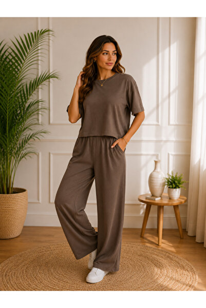 Kokosh moda Casual Elegance Women's Relaxed Fit Crew Neck Modal Blouse and Pa...