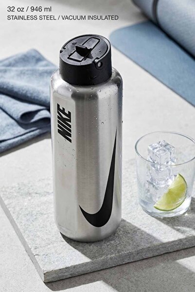 Nike 32 oz (946 ml) Paslanmaz Çelik Sporcu Matarası - Gümüş Renk