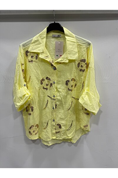 della moor Women's Yellow Italian Plus Size Floral Embroidered Sequin Embroid...