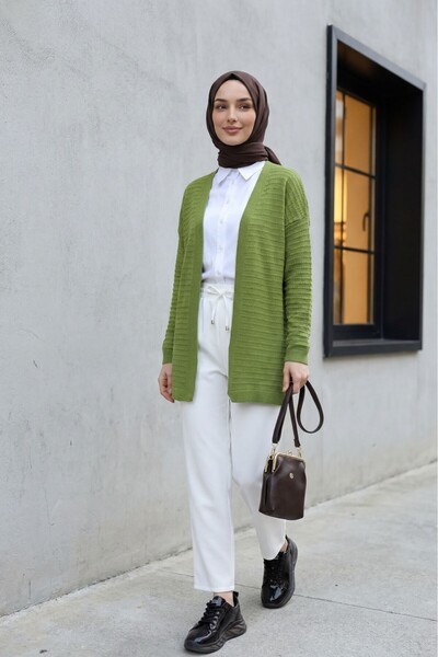 Modamorfo Pompom Detailed Thin Knitwear Cardigan - Pistachio Green