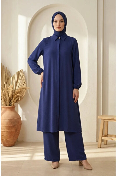 sefamerve Aerobin Fabric Tunic Pants Double Set 4142-15 Navy Blue