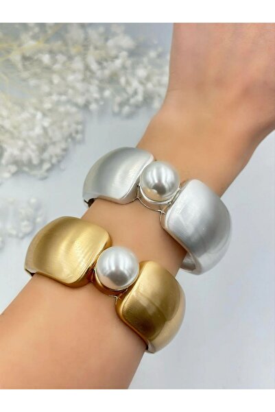 BYYEŞO Pearl Detailed Bronze Plated Handcuffs Silver