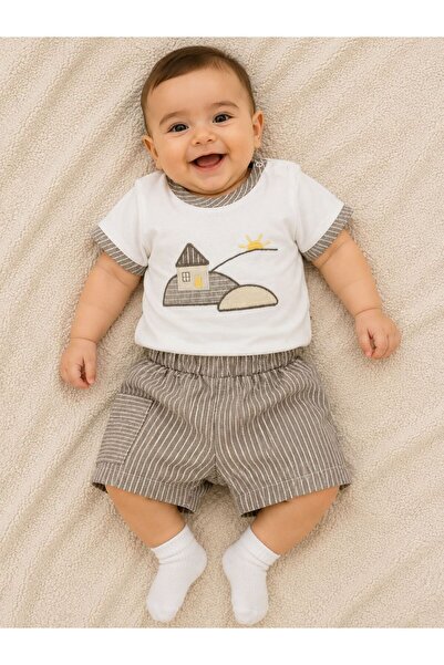 Galeri Çocuk Baby Boy Soft Textured T-Shirt-Shorts Two-Piece Set