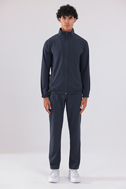 Rowinger Stretch Textured High Collar Zippered Men's Tracksuit Set