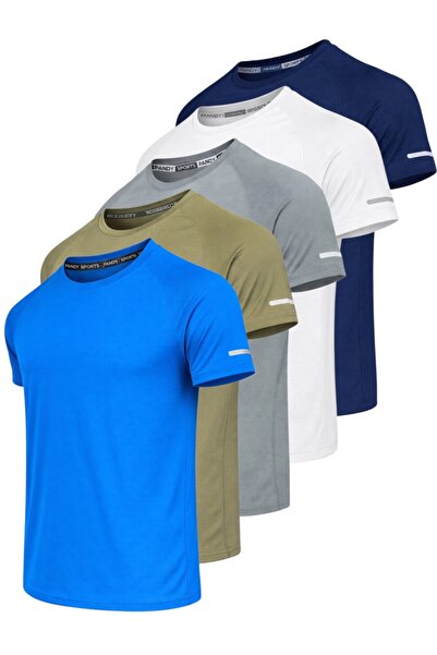 pandy Pack of 5 Unisex Athletic Technical Sports T-Shirts with Quick Drying F...