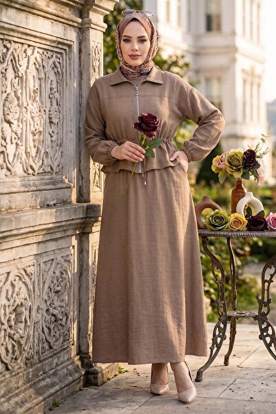 hafsamina Set dublu cu jachetă și rochie fără mâneci Vizon HM2922