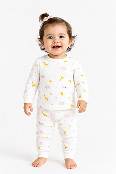 TİNY GOLDEN Baby Girl Pajama Set Patterned 100% Cotton Long Sleeve Top and Bo...