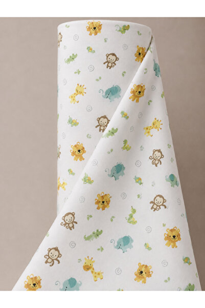 Bebek Özel 1 Roll (30 Meters) 100% Cotton Poplin Fabric with Cute Animal Patt...