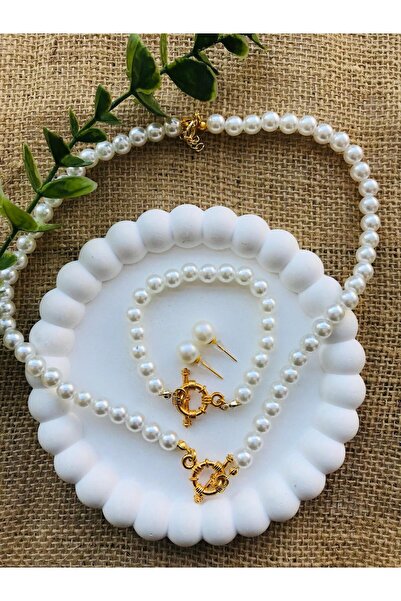 Luba Mayorka 8 mm Pearl Gemici Closure Necklace Bracelet Earring Set