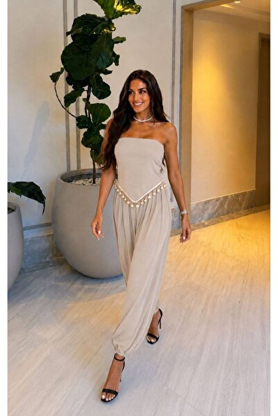 Gül Maison Set crop top fără bretele și pantaloni shalwar pentru femei, cu ac...