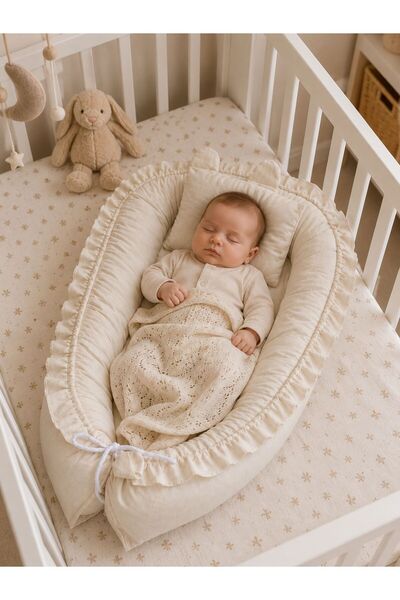 JUNİPERUS Linen Babynest Newborn Bed Natural Raw Cloth Fabric Organic Baby Ne...