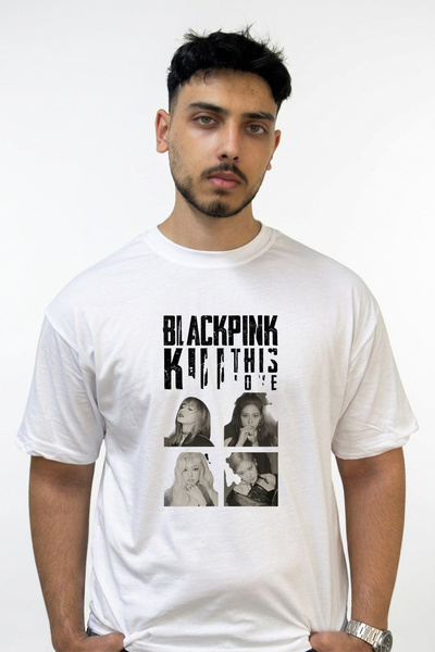 Anetos Blackpink Kill This Love_2 Design Printed Oversize White T-Shirt