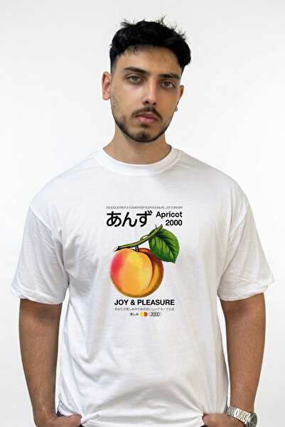 Anetos Apricot Illustration Design Printed Oversize White T-Shirt