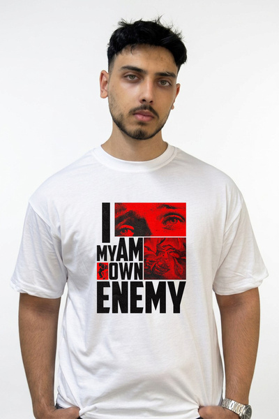Anetos Inner Conflict Design Printed Oversize White T-Shirt