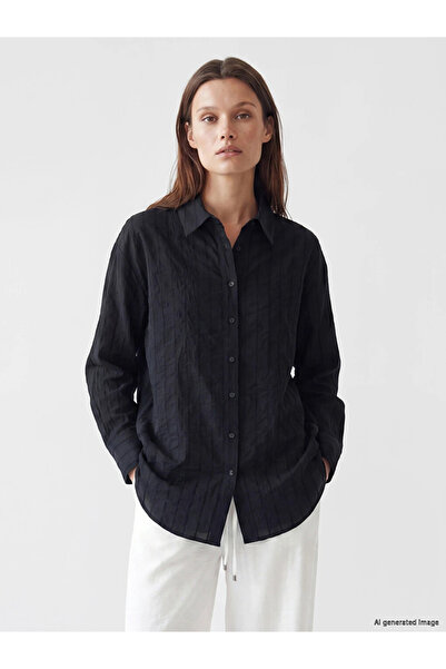 LC Waikiki Black Striped Oversize Women's Shirt Tunic