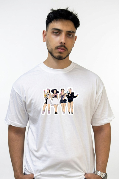 Anetos Blackpink_21 Design Printed Oversize White T-Shirt