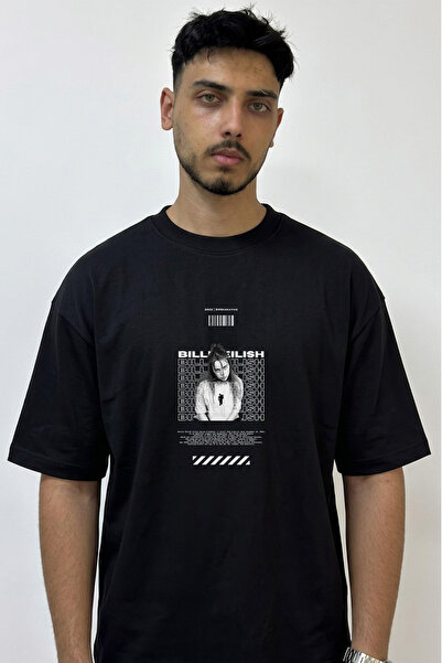 Anetos Billie Eilish_2 Design Printed Oversize Black T-Shirt