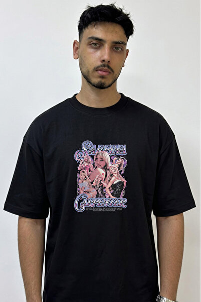 Anetos Sabrina Carpenter Design Printed Oversize Black T-Shirt
