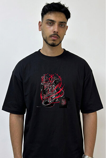 Anetos Berserk Guts_8 Design Printed Oversize Black T-Shirt