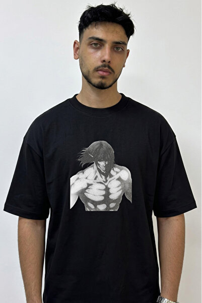 Anetos Attack Titan Design Printed Oversize Black T-Shirt