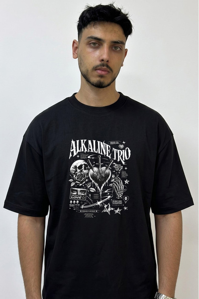 Anetos Alkaline Trio Design Printed Oversize Black T-Shirt