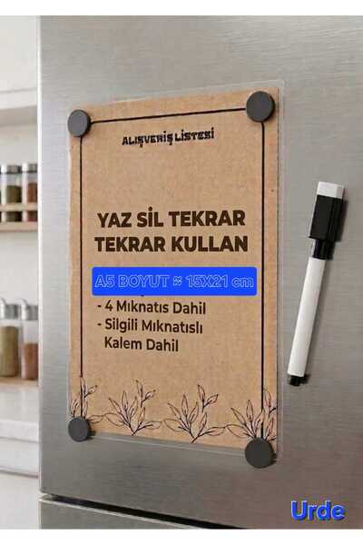 URDE Yaz Sil Alışveriş Listesi Magnet-KRAFT A5-Mıknatıslı Planlayıcı Pano-Alı...