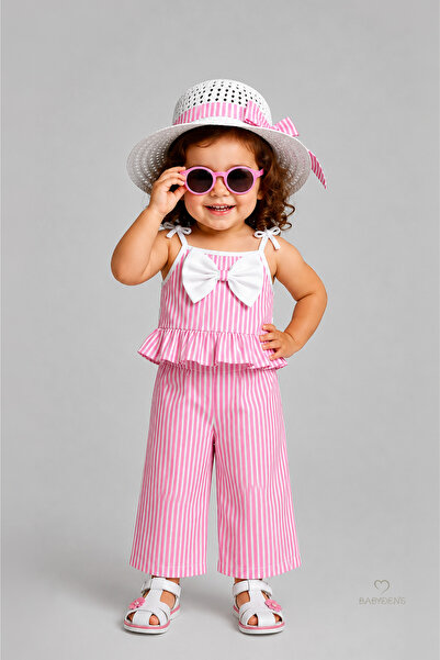BABYDEN'S Baby Girl Summer Set with Hat 3-Piece Birthday Outfit Striped Ruffl...