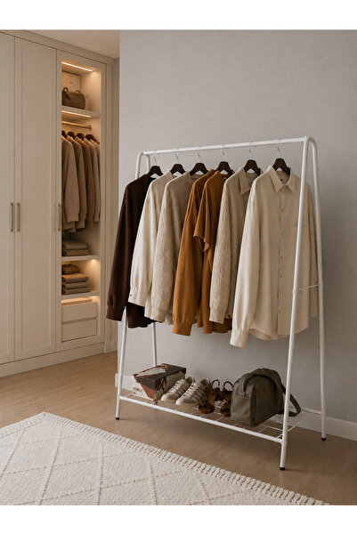 Empressco Oval Telli Beyaz Butik Stil Askılık Konfeksiyon Askısı Ayaklı Askıl...