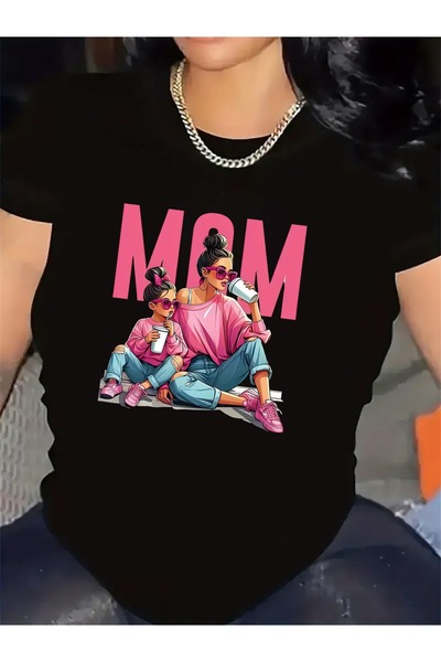 NOURAM cotton Short Sleeve T-Shirt Mom Daughter Scene in Living Room, Durable...