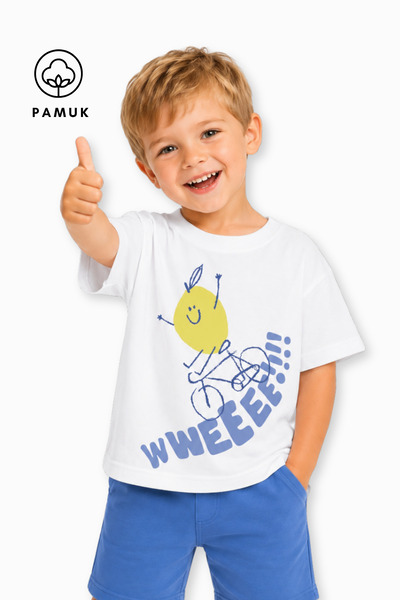difa kids Tricou de vară pentru băieți, cu mânecă scurtă, cu imprimeu de lămâie