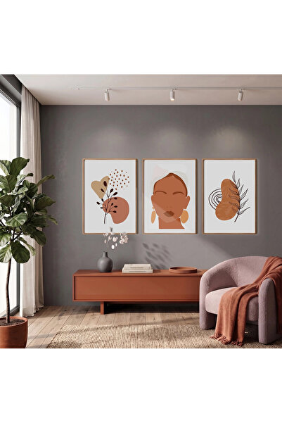 KOLAJTASARIM Bohemian Faces Botanical Abstract Set de 3 tablouri înrămate în ...