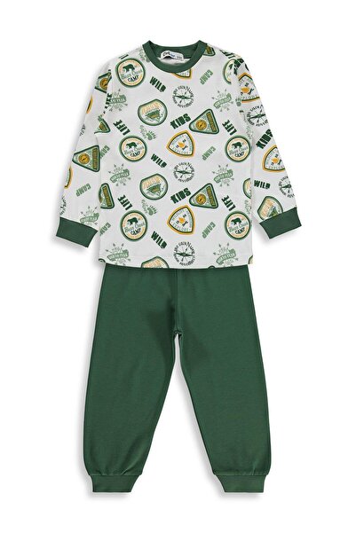 Civil Boys Kids Coat of Arms Printed Pajama Set for Ages 2-5 - Green