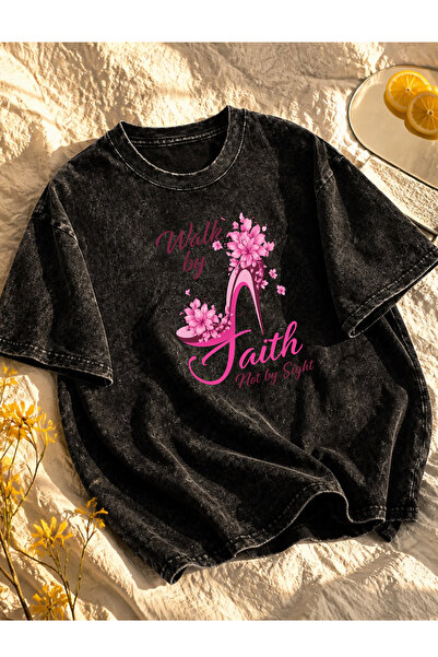 Pink Sky Tricou oversize unisex cu aspect uzat, spălat cu acid, stil vintage,...