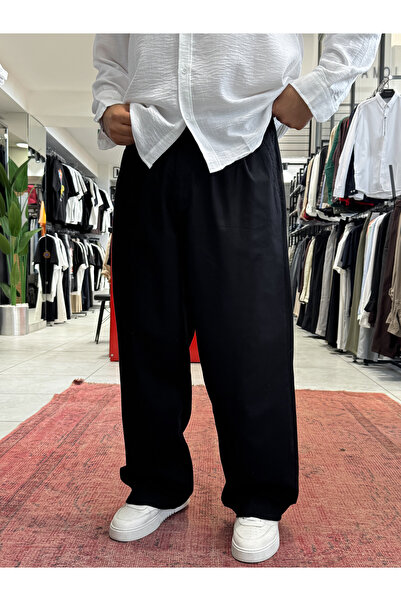 BYBASICMAN Crne lanene široke pantalone GJ-17237