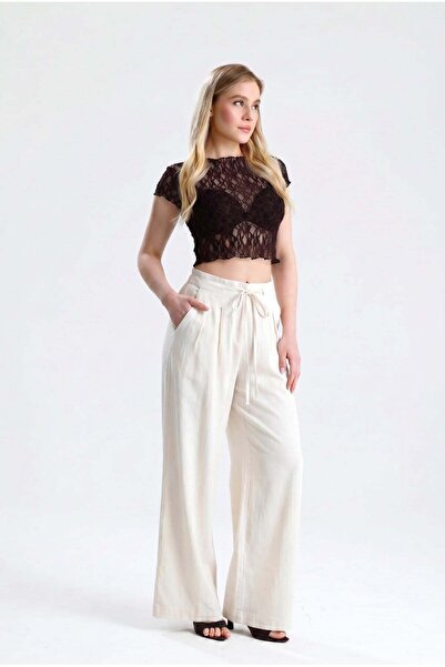 ROSE ARYA Cream Linen Palazzo Trousers