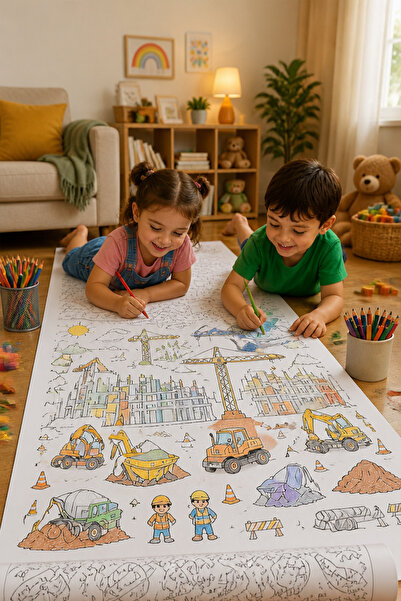 kutuTR İnşaat Dev Aktivite Boyama Rulosu 60x250 cm Eğitici Çocuk Boyama Posteri