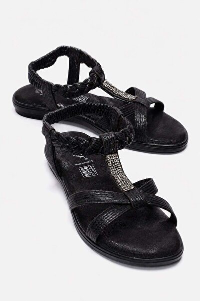 CCWAY AYAKKABI Cross Stone Elastic Women's Sandals Black