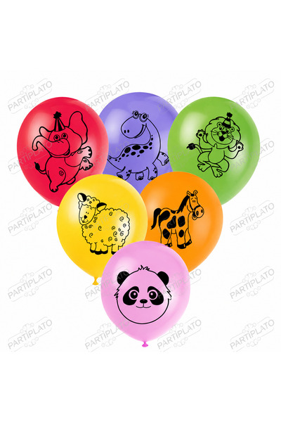 HBK Balon 11 Inch Animals Printed Mixed Latex Balloons (Pack of 100)