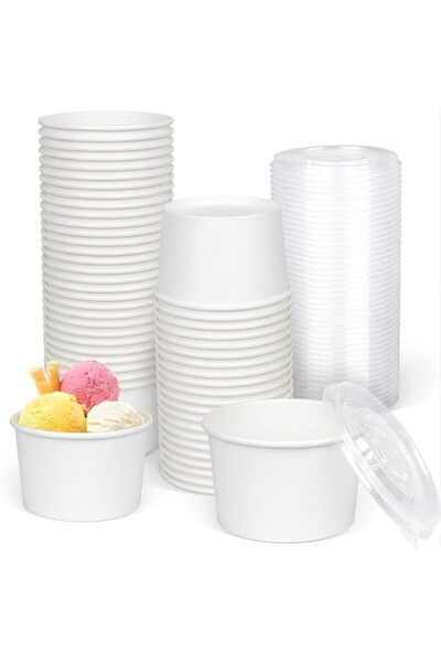 OKA White Paper Bowl Container with Clear Lids 480ml 50 Paper Bowls 50 Lids I...