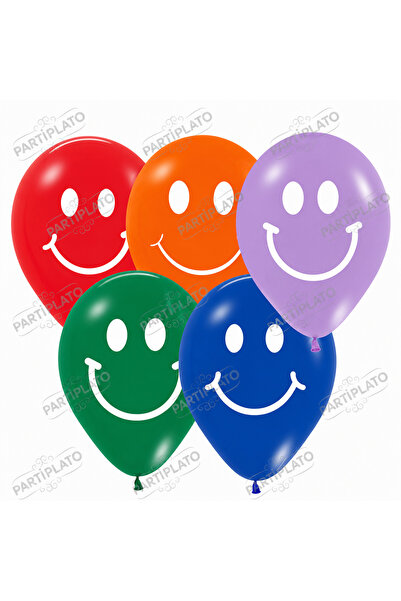 HBK Balon 11 Inch Smiling Face Printed Mixed Latex Balloons (Pack of 100)