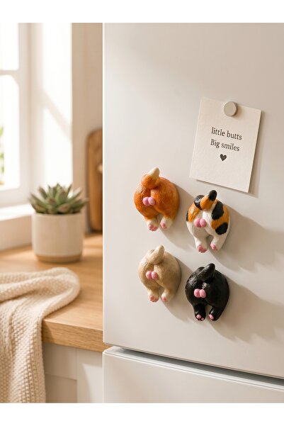 AlohamoraShop 6 Adet Kedi Poposu Buzdolabı Magneti | 3D Dekoratif Kedi Magnet...