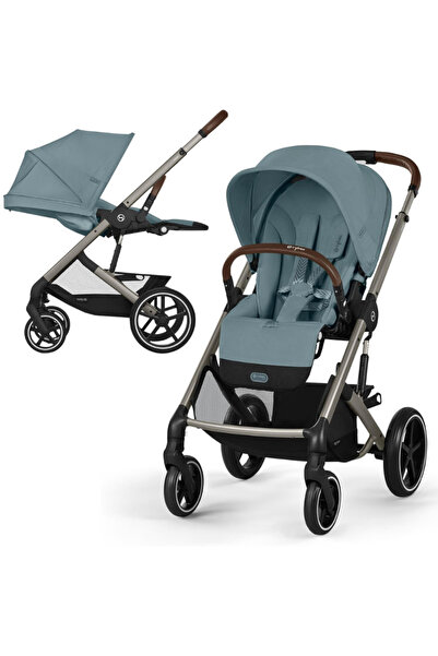 Cybex Balios S Lux Stormy Blue Newborn Stroller, Taupe Frame, Rounded Handle