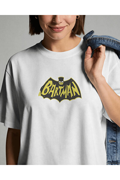 buzagi tasarım ürünleri Bartman Simpsons Unisex White Oversize T-Shirt